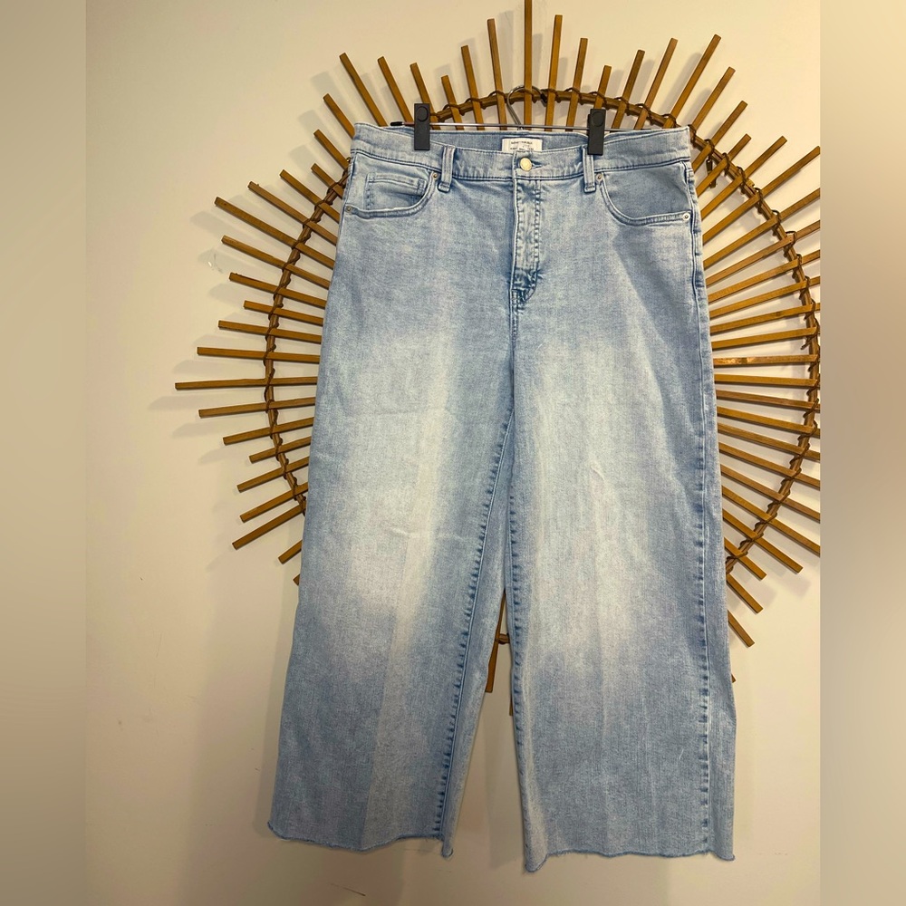 Banana Republic Factory Light Wash High Rise Wide Leg Jeans 24” inseam Raw Hem